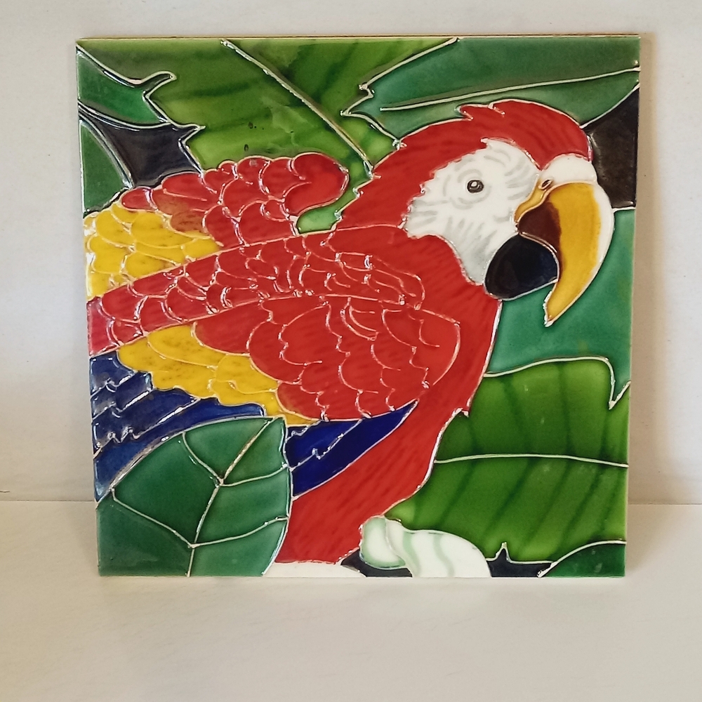 Handmade Parrot Ceramic Tile / Wall Artfascists. 8x8